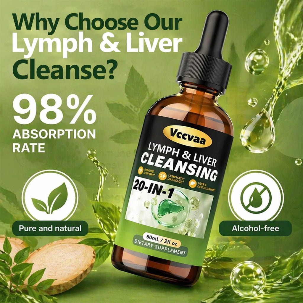 20+ Ingredients Lymph & Liver Cleanse Liquid Drops, Lymphatic Drainage Drops, Natural Herbal Complex with Milk Thistle, Echinacea, Fucoxanthin - Gentle Detox & Immune Support, 2 Fl Oz