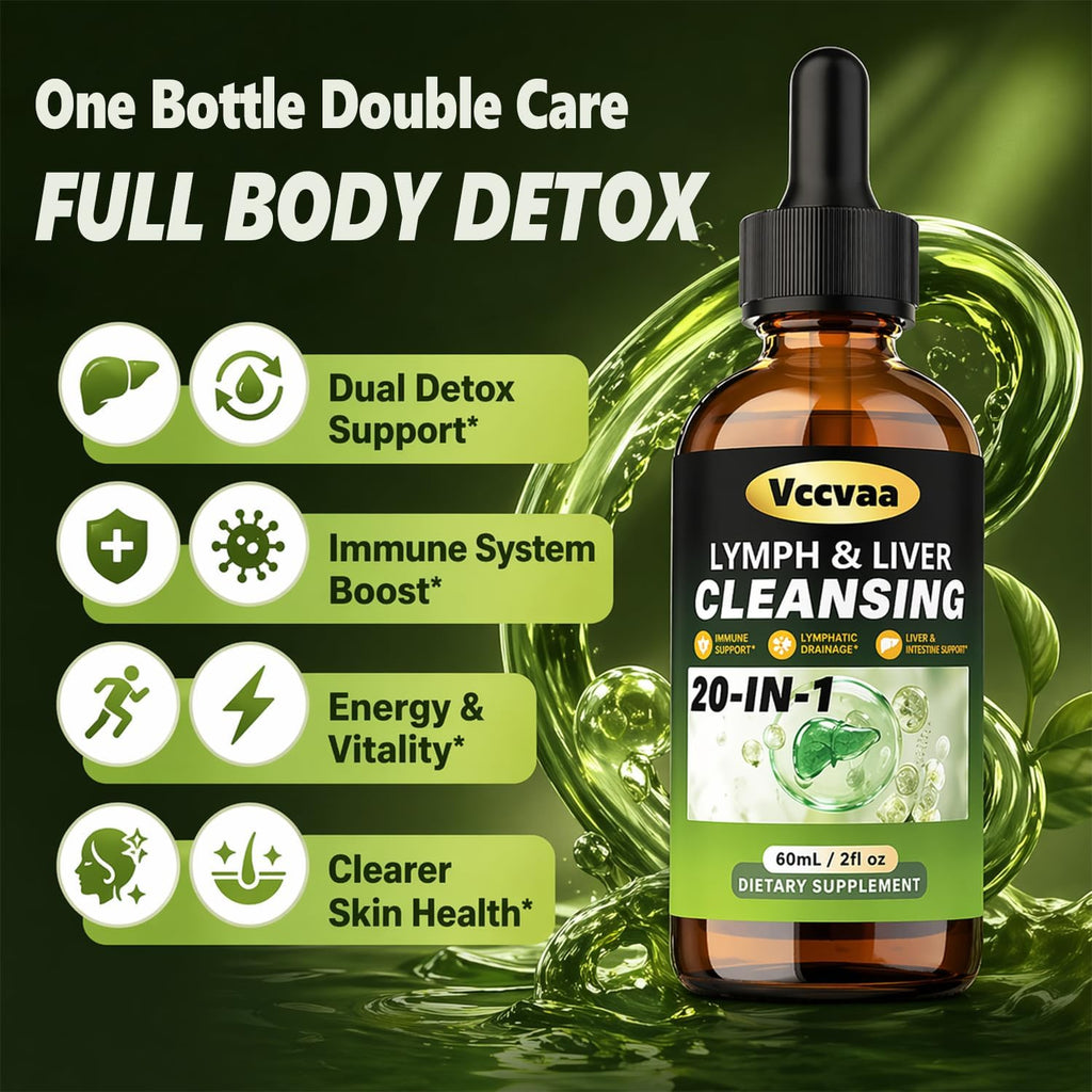 20+ Ingredients Lymph & Liver Cleanse Liquid Drops, Lymphatic Drainage Drops, Natural Herbal Complex with Milk Thistle, Echinacea, Fucoxanthin - Gentle Detox & Immune Support, 2 Fl Oz