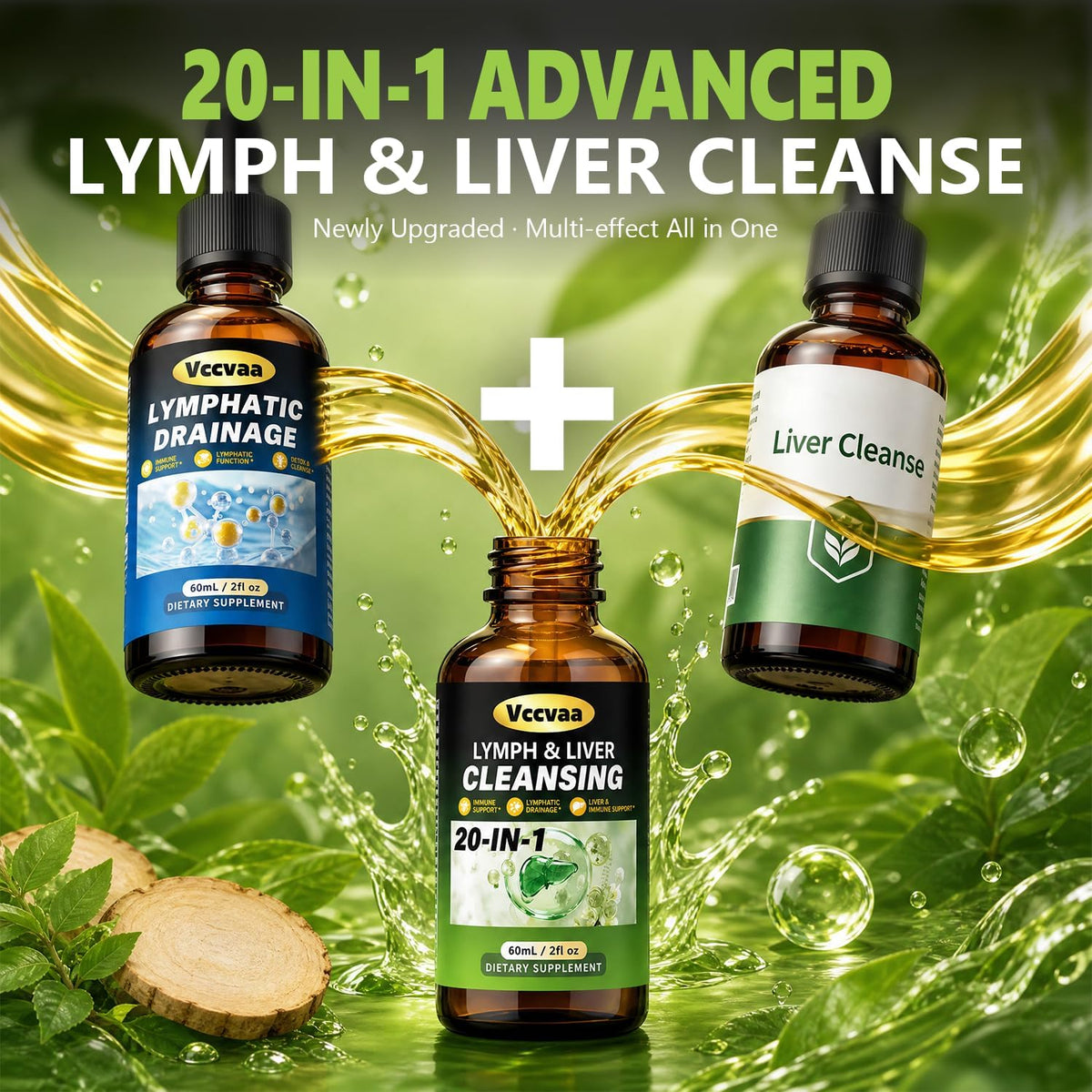 20+ Ingredients Lymph & Liver Cleanse Liquid Drops, Lymphatic Drainage Drops, Natural Herbal Complex with Milk Thistle, Echinacea, Fucoxanthin - Gentle Detox & Immune Support, 2 Fl Oz